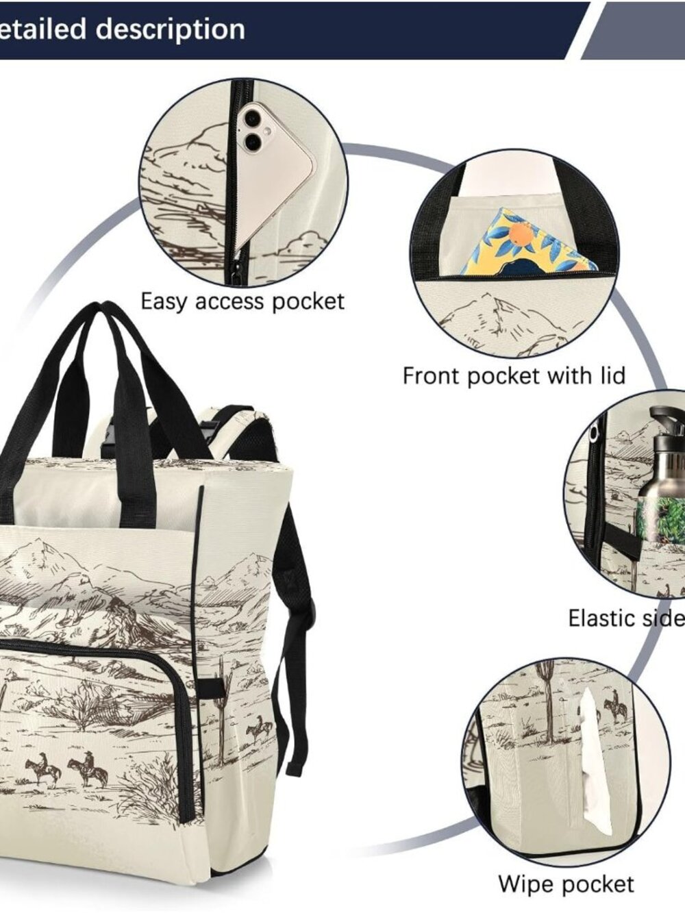 Diaper Bag Backpack West Desert with Cowboys Travel Diaper Bags for Women, 10L F - Picture 2 of 7